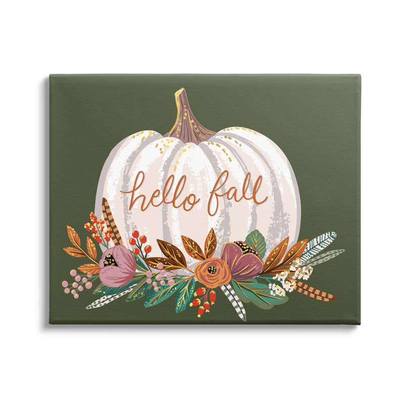 «Autumnal Hello Fall», citrouille, gourde et botanique, Toile tendue, H 24 po x l 30 po x P 1,5 po