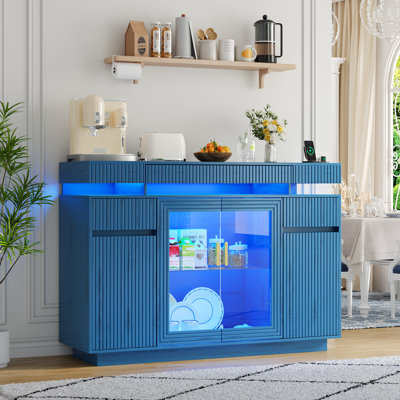 Modern Style Dining Sideboard, Featuring 3 Drawers And Transparent Glass Doors, Display Cabinet With Built-in Led-lit, Including Usb Ports, Type-c Ports, And Motion Sensors