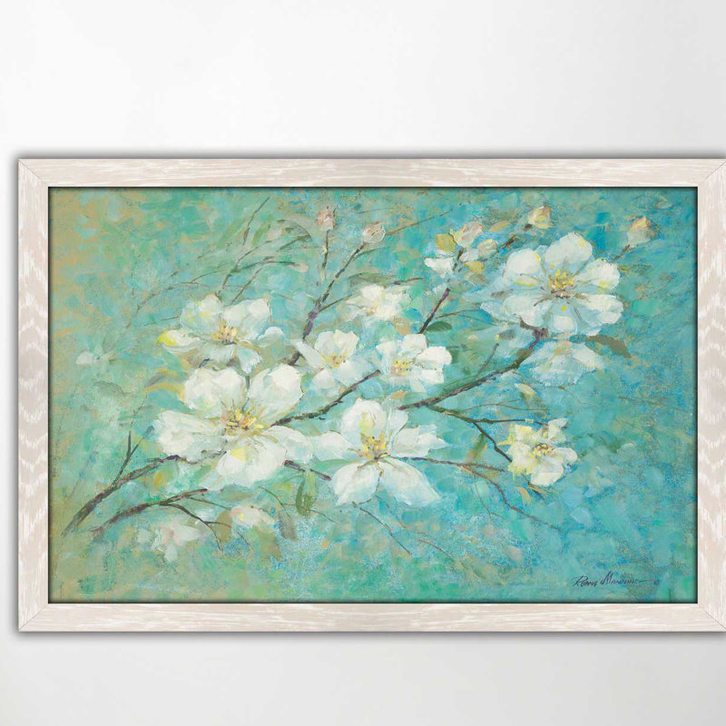 « pomme fleurs », reproduction de peinture à l’huile encadrée, H 35,5 po x l 51,5 po x P 0,75 po
