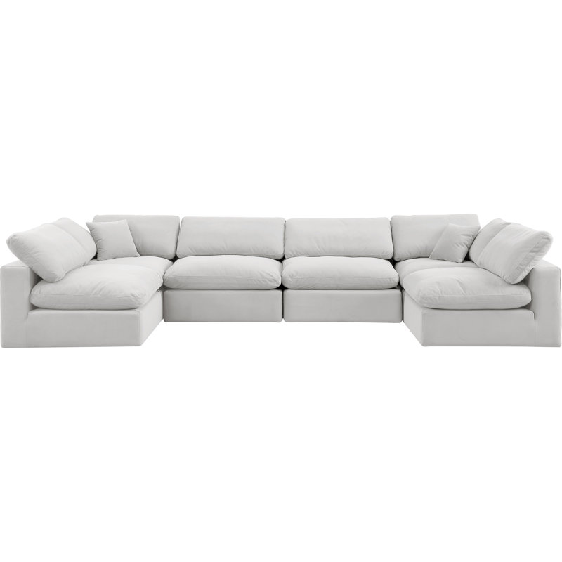 Canapé modulaire réversible en velours Hrannar, Velours crème