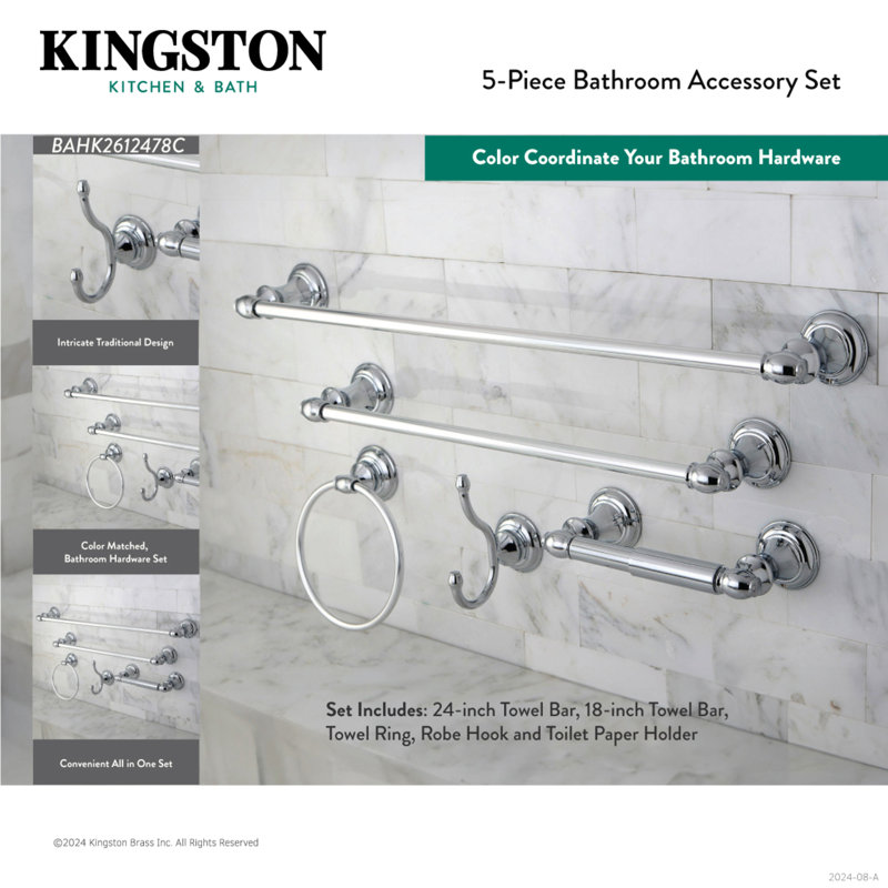 Ensemble de quincaillerie de salle de bain Kingston Brass Provence 5 pièces, Laiton brossé