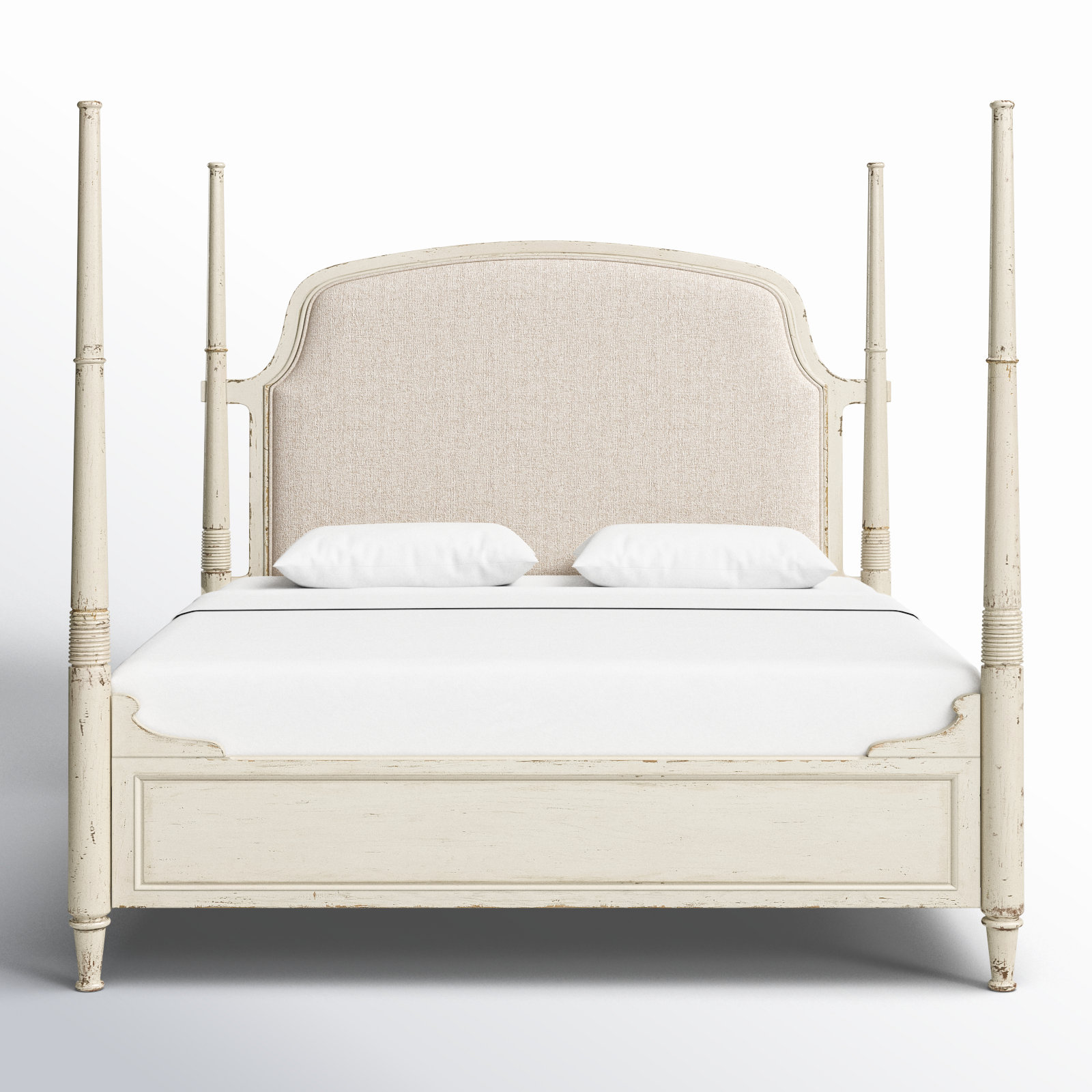 Alcy Upholstered Four Poster Bed, King, Cream/Beige