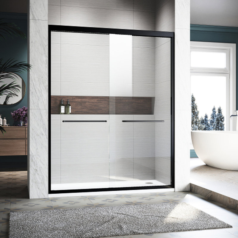 Porte de douche coulissante en verre 56 - 60 po L x 72 po Teinture grise semi-épaisse transparente et aluminium robuste et lisse