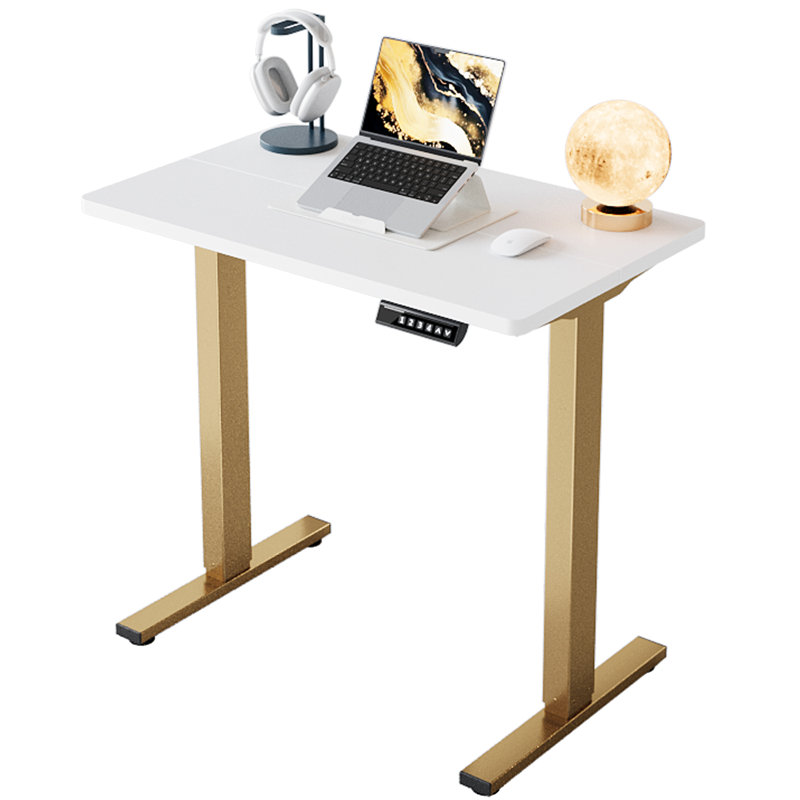 Electric Standing Desk With 4 Memory Presets, Wide Height Adjustment, Durable Steel Frame & Easy Assembly, White/Gold