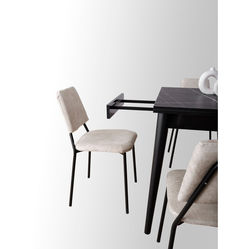 Modern Extendable Dining Table, Black Marble, 31.5 x 29.5 x 31.5 inches (Extended: 63.0 inches Wide) | 100% Melamine Coated Particle Board, Plastic Legs | Stylish & Durable for Contemporary Dining Spaces, 220 lbs Capacity