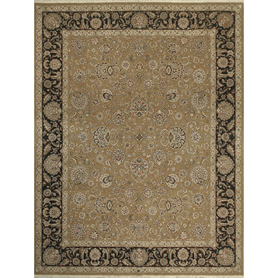 Hand Knotted Oriental Area Rug in Black/Gold/Gray