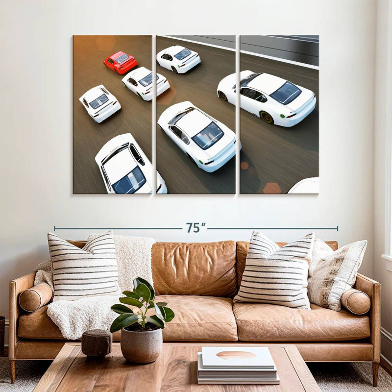 Mehar Red And White Cars, 24" H x 38" W