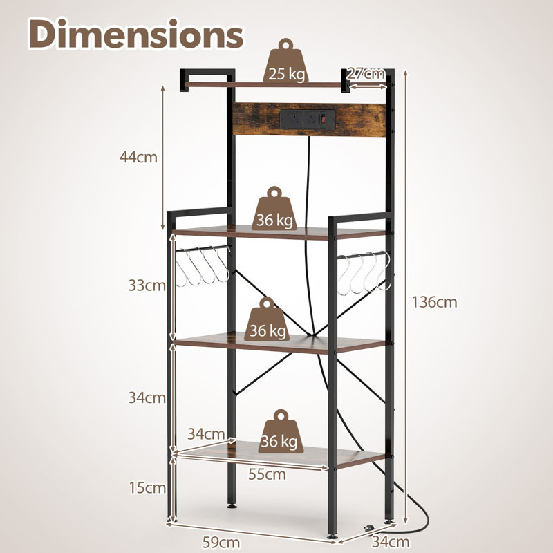 59cm Metal Standard Baker's Rack with Microwave Compatibility