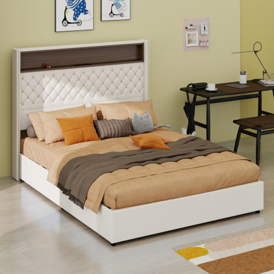 Platform Bed with Headboard Featuring Headboard Shelf