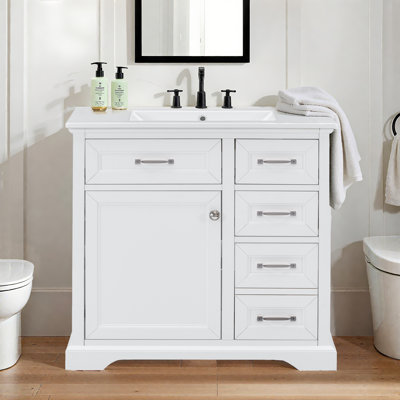 Ensemble de meuble-lavabo 36 po - Lavabo sous-comptoir en céramique, 2 tiroirs rabattables, charnières à fermeture en douceur