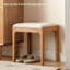 Tabouret de coiffeuse moderne en chêne massif avec siège rembourré en lin-975794785-984270837