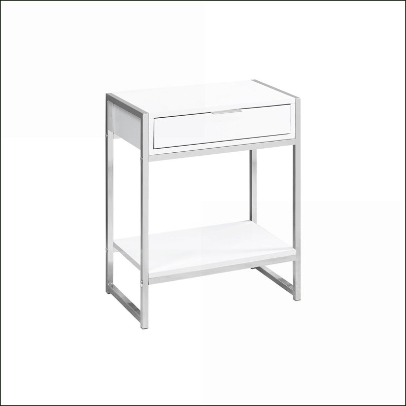 Table basse en forme de C pour le salon, stratifiée grise et amp; Métal noir avec tiroir de rangement
