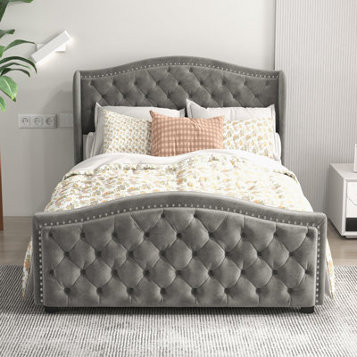 57" W Full Size Tufted Upholstered Storage Bed with Drawers - Light Gray