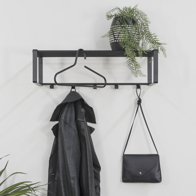 Rex Metal Wall 5 - Hook Wall Mounted Coat Rack, Black