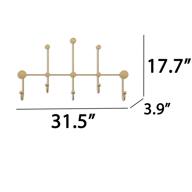 Metal Wall 8 - Hook Wall Mounted Coat Rack, Gold