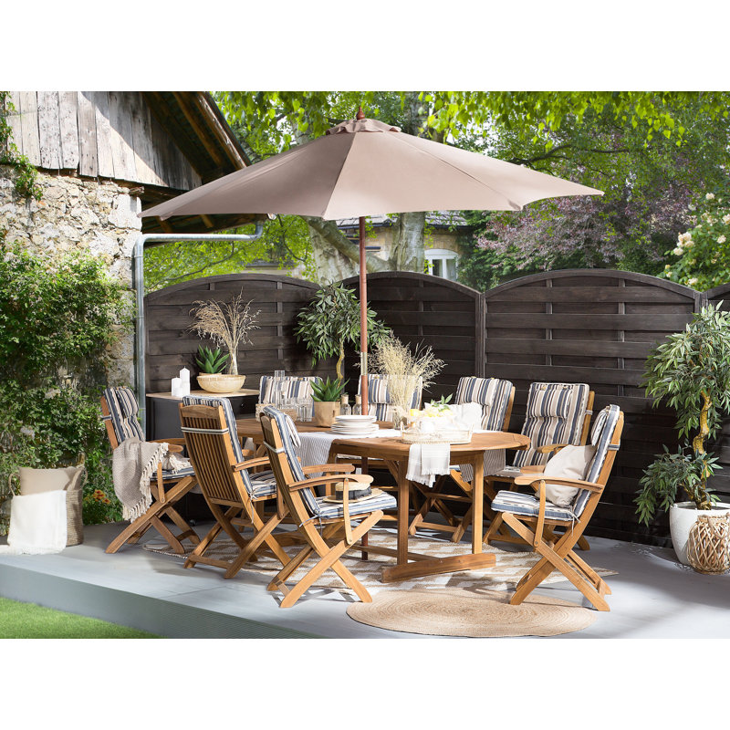 Maren 8 - Person Acacia Solid Wood Patio Dining Set Extendable Oval Table with Cushions Included