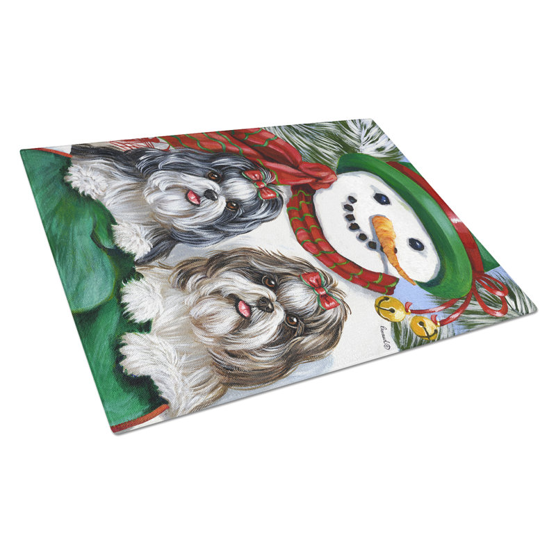 Planche à découper en verre Caroline's Treasures Scottie and Westie Christmas, Bonhomme de neige Shih Tzu
