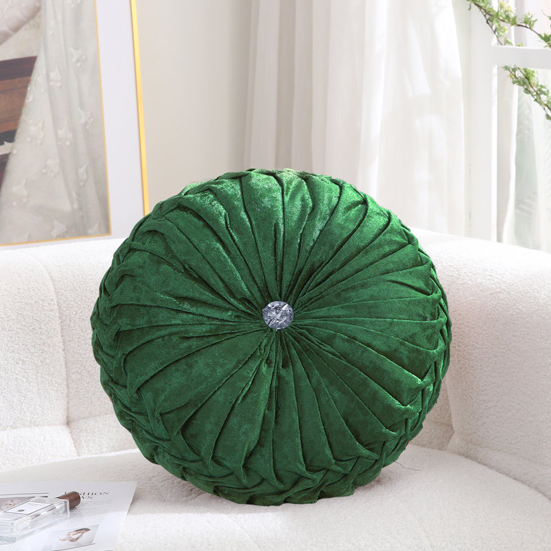 PUMPKIN JEWEL Velvet Round Decorative Pillow for Couch Decor (15-Inch), Dark Green