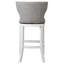 Tabouret de bar de 26 po ou de 31 po avec dossier, tissu gris rembourré blanc, ornements de boutons du dossier, fonction pivotante de 180 degrés, plaque de métal sur repose-pieds, patins en plastique contre les égratignures sur le plancher, rapide