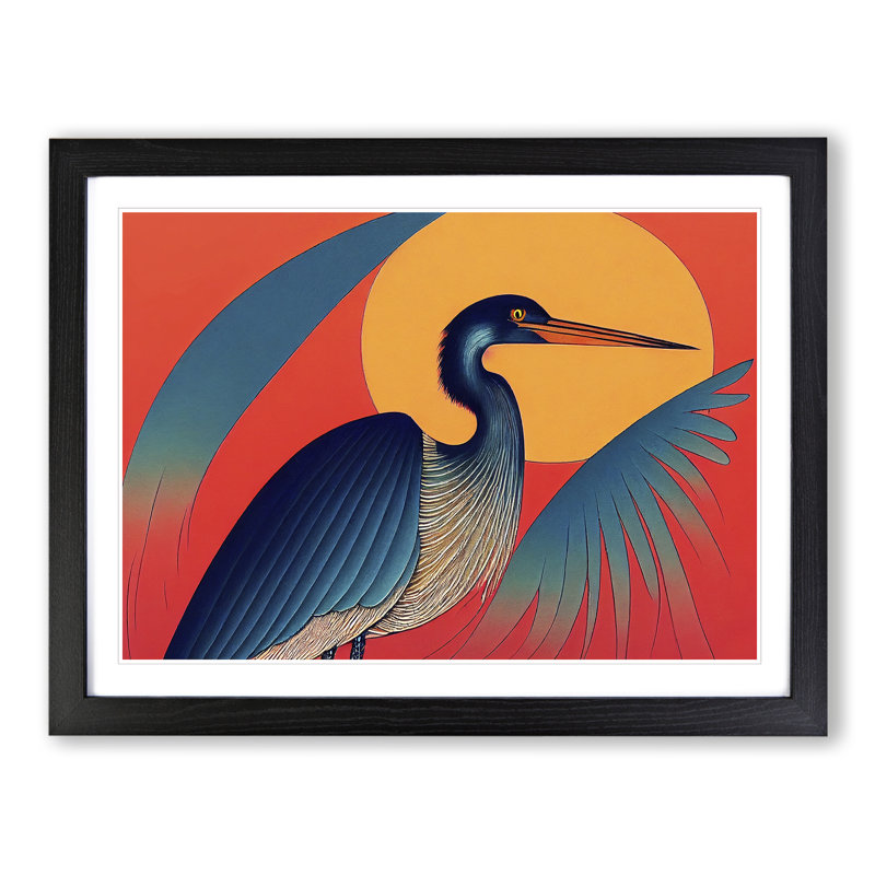 Artistic Heron Bird - Single Picture Frame Print, Black Framed, 34cm H x 46cm W x 2cm D