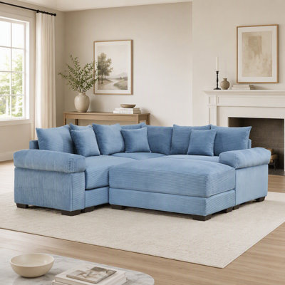 Canapé d'angle modulaire surdimensionné Cloud, convertible avec pouf, en velours côtelé doux, design ergonomique, montage facile, idéal pour le salon et la salle de lecture.