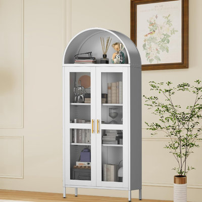 73" Tall Metal Arched Storage Cabinet, Metal Storage Cabinet With Glass Door, Modern Kitchen Pantry & Cupboard For Living/Dining Room, 2 Adjustable Sh by Winston Porter