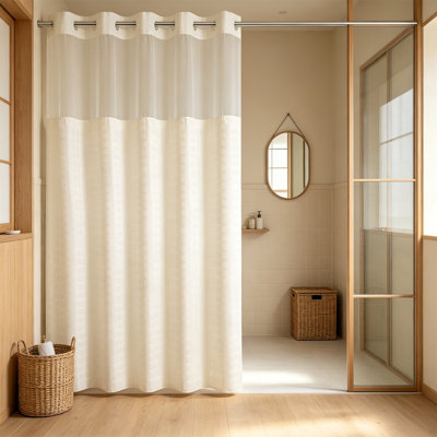 Rideau de douche sans crochet avec doublure à encliqueter, dessus transparent imperméable, 71 x 74 po