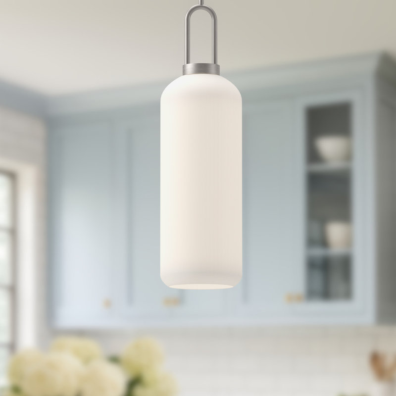 Luminaire suspendu cylindrique Minneapolis, Nickel brossé, Opale, H 20,75 po x l 6 po x P 6 po
