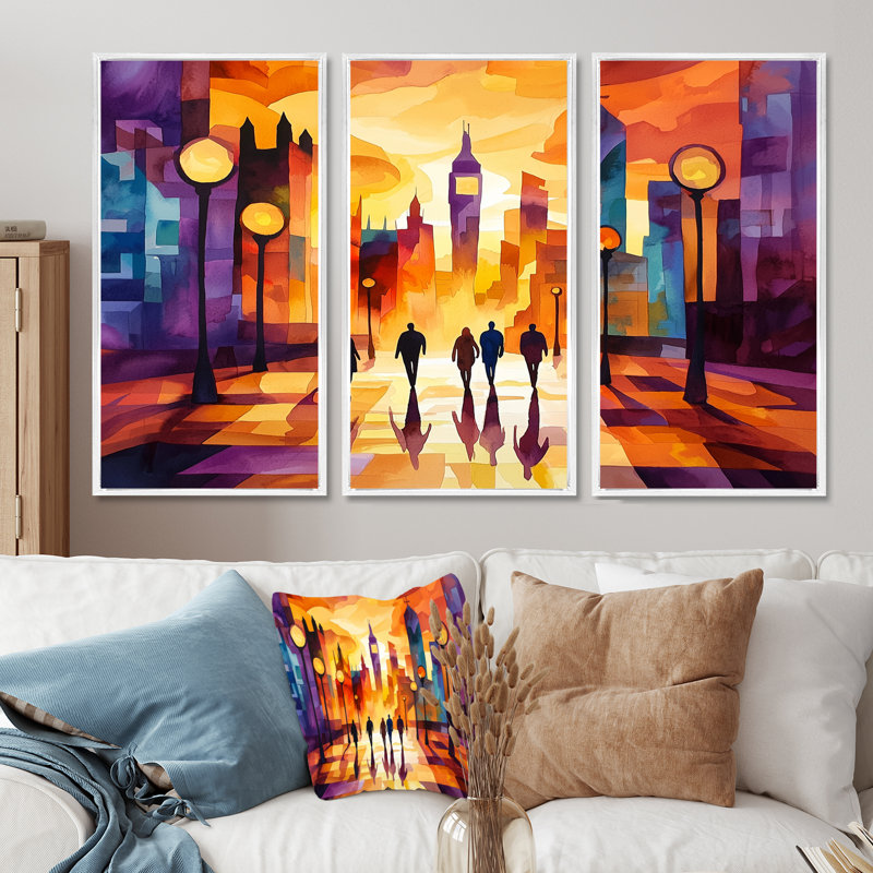 «London's Sunset City Views I - City London», ensemble de reproduction d'art mural, H 32 po x l 48 po, Blanc