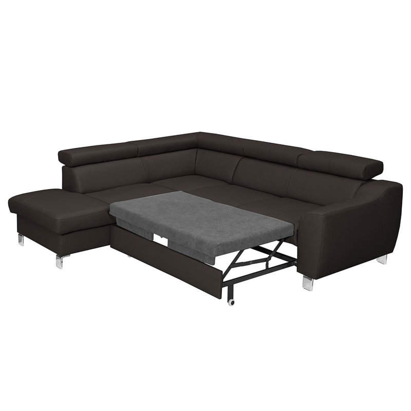 Avaiya Leather Corner Sofa with Sleeping Function and Storage, Yes, Left Hand Facing, Dark Brown