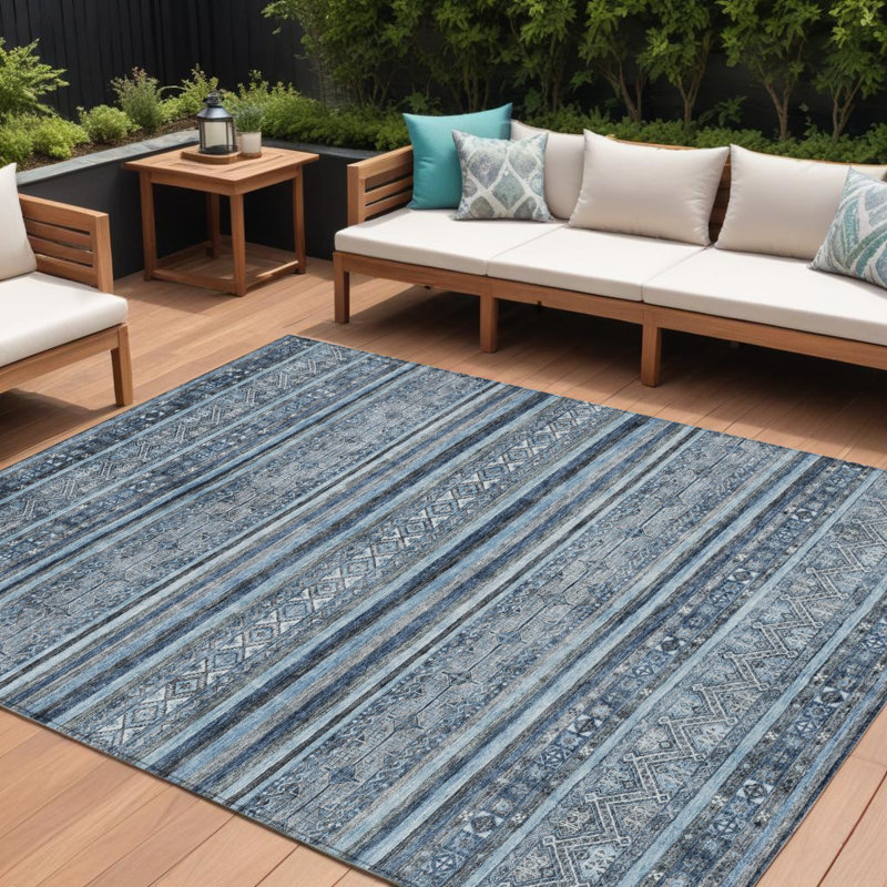 Tapis oriental lavable intérieur bleu et gris 8 pi x 10 pi