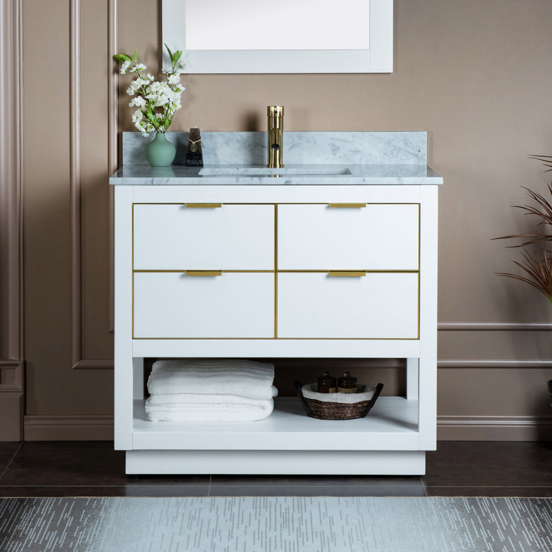 43'' Single Bathroom Vanity with Top, White, 8” Centers