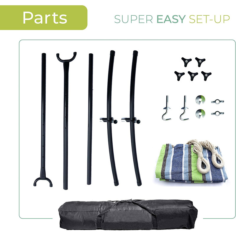 Double hamac de camping avec support en acier robuste, ensemble de hamac réglable d'une capacité de 550 lb avec sac de transport pour patio extérieur