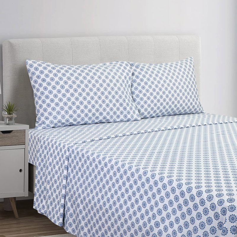  100% Cotton Percale Sheet Set, King Sheet Set with 2 Pillowcases, Blue