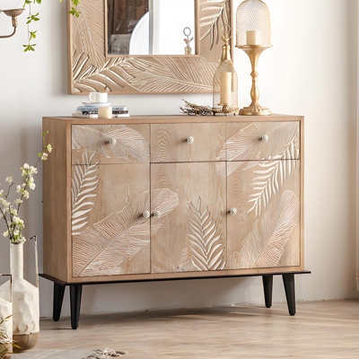 46.06"Natural Colour Solid Wood Entryway Cabinet,3-drawer