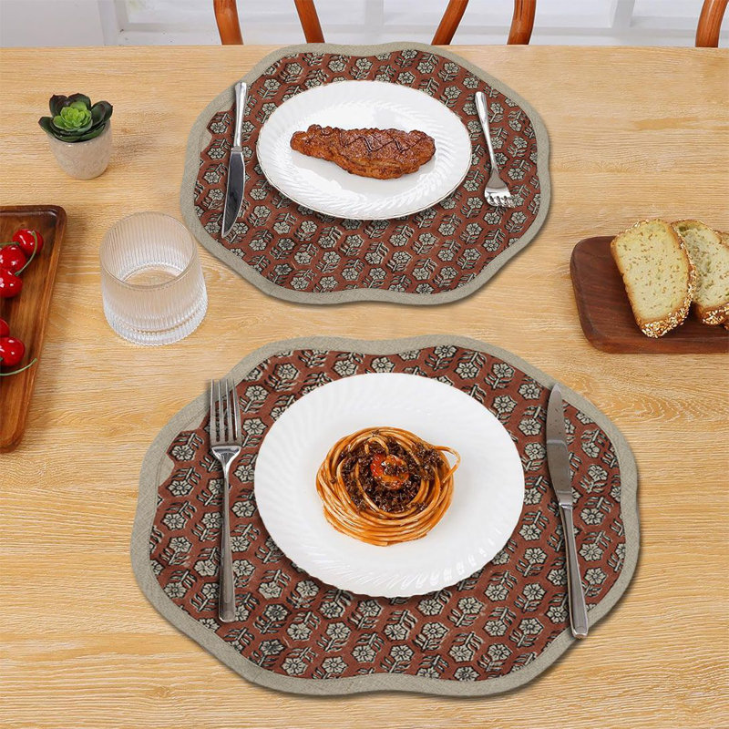 Fabdivine 15"Radiant Scalloped Table Mats - Tulsi Buti