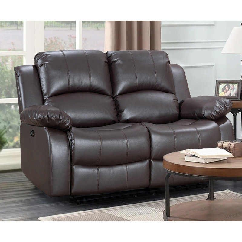 Lowell Faux Leather Reclining Loveseat, Lowell Brown Faux Leather , 3