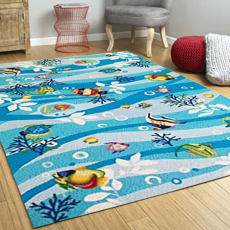 Tapis floral fait à la main bleu
