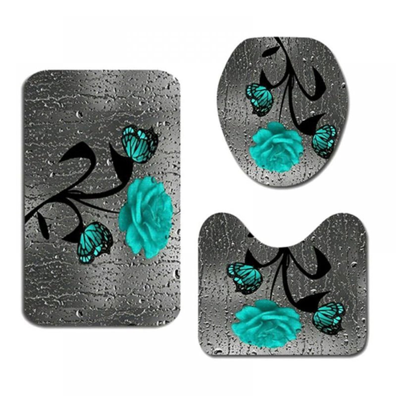 Ensemble de 3 tapis de bain à impression numérique 3D, Bleu