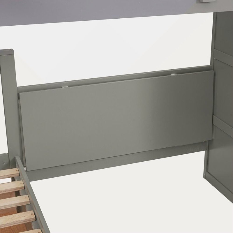 Lit superposé simple en L avec 3 tiroirs, bureau portable et garde-robe