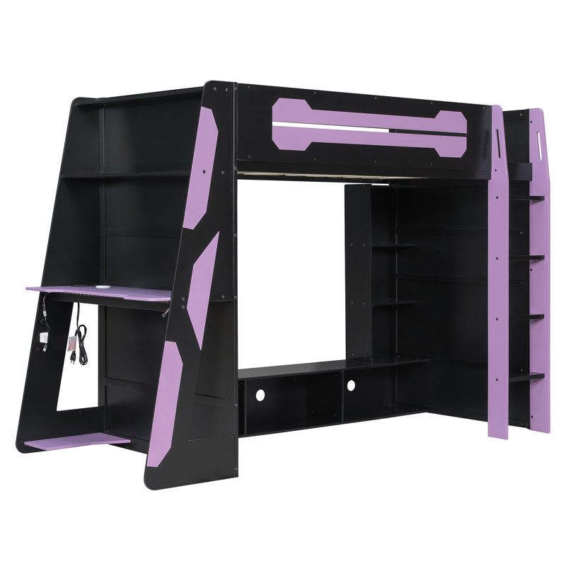 Lit mezzanine simple moderne avec bureau de rangement, jeu en bois aggloméré pour la maison