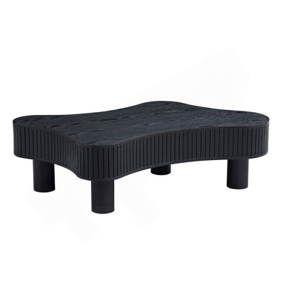 Table basse cylindrique moderne en bois de 42,52 pouces fabriquée à la main de forme irrégulière pour le salon, petite table basse avec piédestal robuste