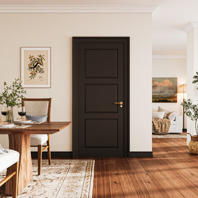 Dalle de porte intérieure noire à 3 panneaux Shaker
