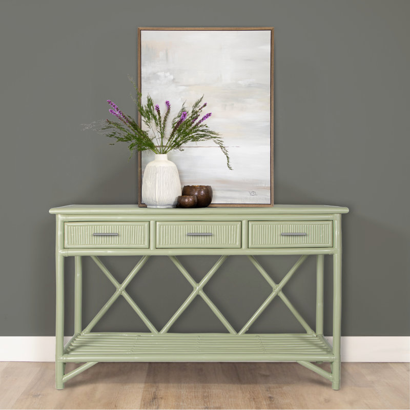 54'' Wide 3 Drawer Rattan Wood Sideboard, Regatta Blue
