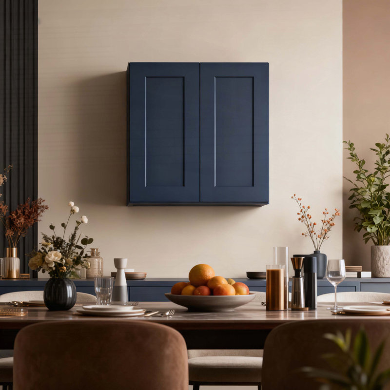 Armoire murale en bois massif bleu marine Shaker - l 36 po x P 12 po x H 30 po, charnières à fermeture en douceur, tablettes réglables