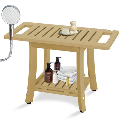 HDPS Shower Benches For Inside Shower To Sit On, Waterproof Shower Stool For Shaving Legs, Shower Seat With Storage Shelf, Shower Chair