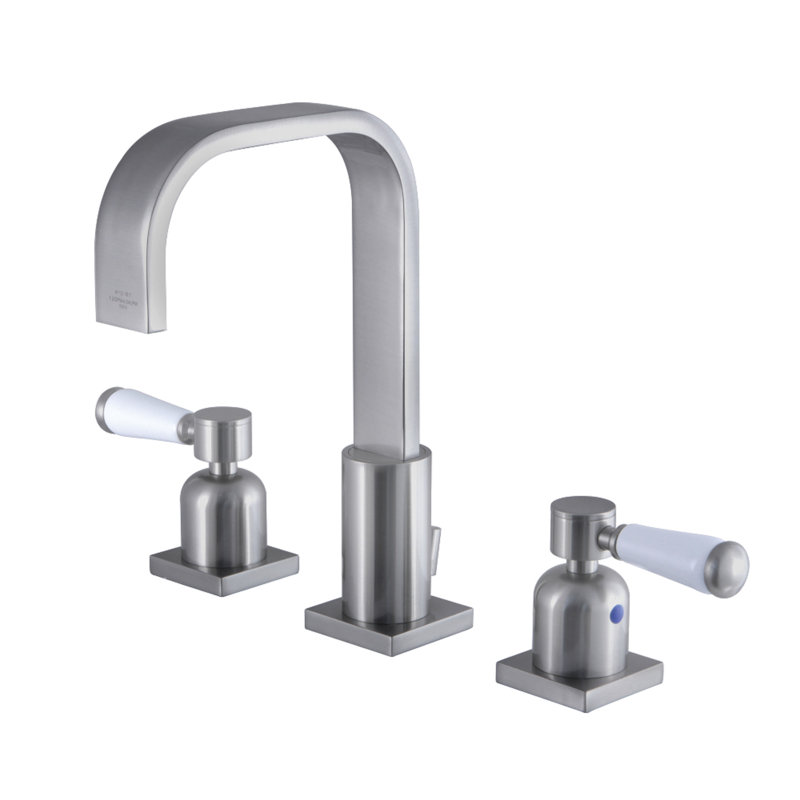 Kingston Brass Paris Two-Handle 3-Hole Deck Mount Widespread Bathroom Faucet with Retail Pop-Up Drain, Brushed Nickel