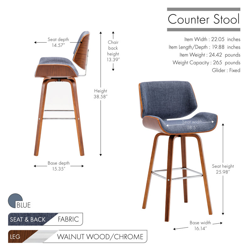 Tabouret tournant 25,98 "Agarita, Bleu