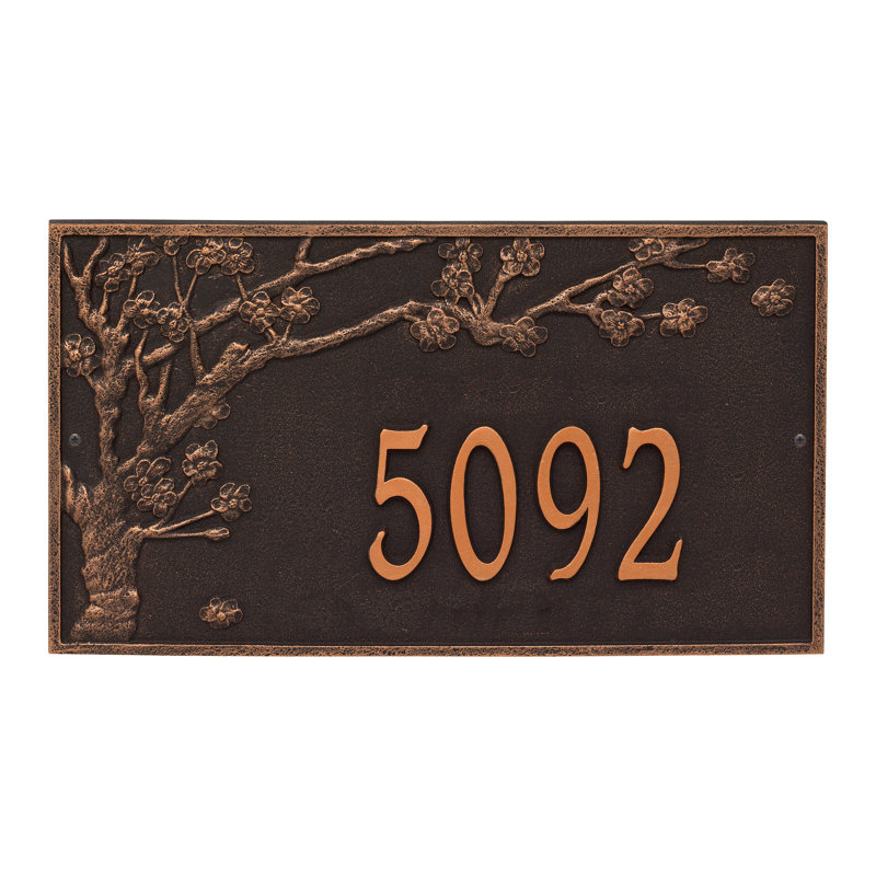 Plaque d'adresse murale 1 ligne Spring Blossom, Bronze huilé, Oui