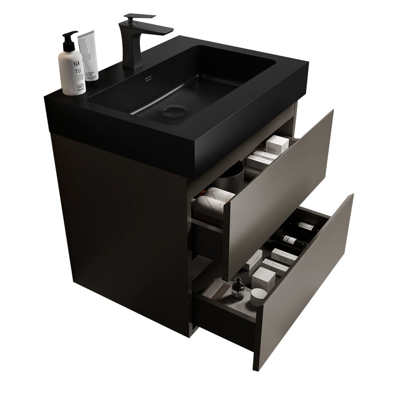 Meuble-lavabo de 24 po avec lavabo - tendance et fonctionnel, grand rangement, mouvement silencieux, grand volume de rangement biseauté,